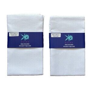 2-Pack, EGARA OK Pre-Folded Pocket Squares Solid White 100% Cotton